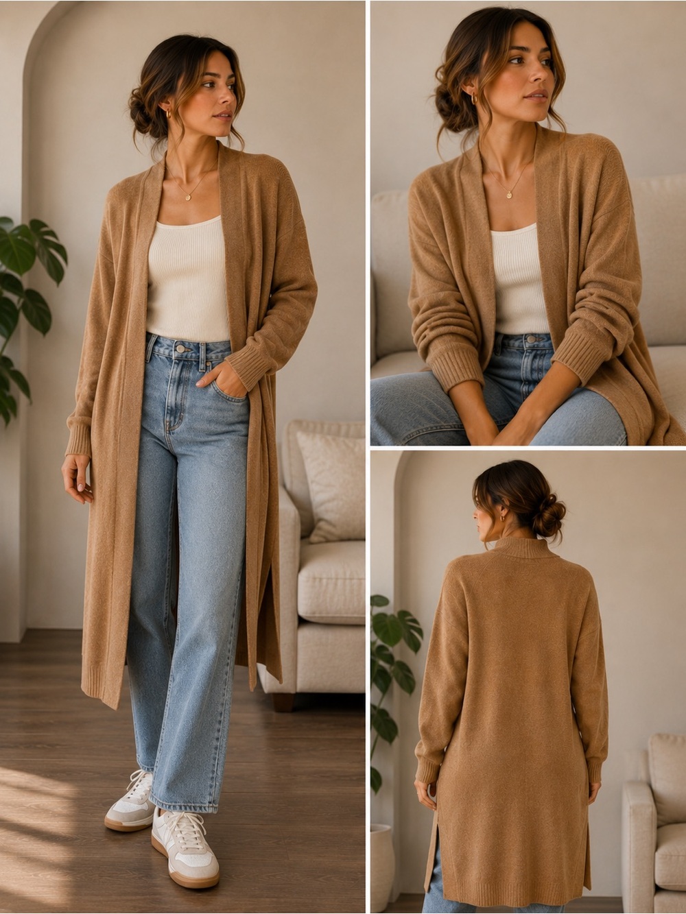 Banana Republic Camel Long Open-Front Cardigan